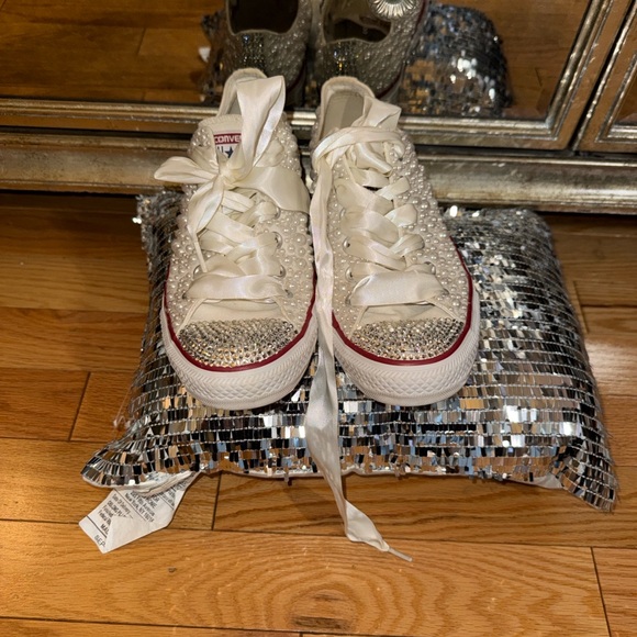 Converse Cream Pearl Embellished Sneakers - Bridal - Picture 3 of 7